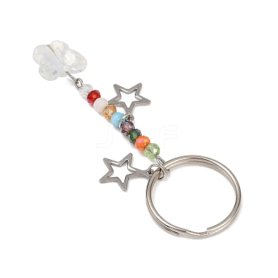 4Pcs Butterfly Glass Pendant Keychain KEYC-JKC01204-1