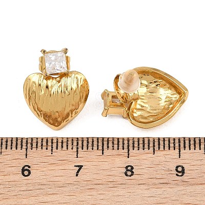 304 Stainless Steel Pave Single Cubic Zirconia Heart Stud Earrings for Women SA-CBAB549-04G-1