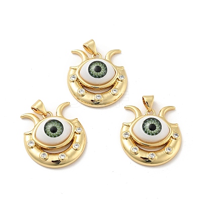 Evil Eye with Moon Brass Micro Pave Clear Cubic Zirconia Pendants KK-G419-10G-02-1