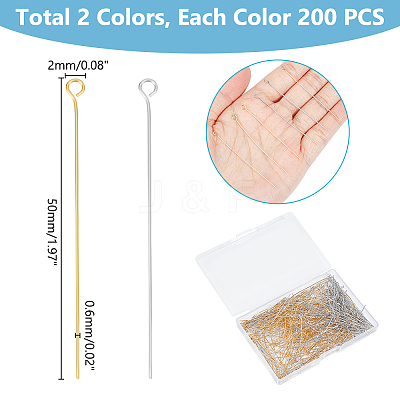 400Pcs 2 Colors 304 Stainless Steel Eye Pins STAS-UN0054-77-1