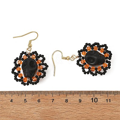 Halloween Gothic Synthetic Turquoise Skull Dangle Earrings EJEW-MZ00807-01-1
