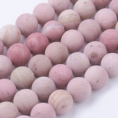 Frosted Natural Rhodonite Round Bead Strands G-G735-09F-10mm-1