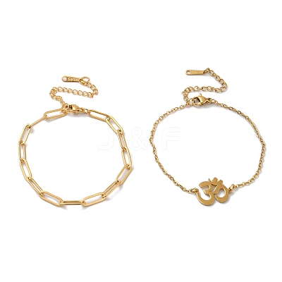 304 Stainless Steel Paperclip Chains & Cable Chain Bracelet Sets AJEW-U005-05F-G-1