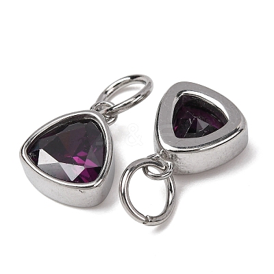 304 Stainless Steel Cubic Zirconia Pendant ZIRC-P080-B01-1