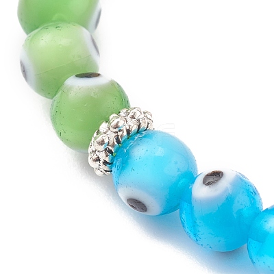 Rainbow Round Evil Eye Lampwork Stretch Beaded Bracelets for Kids BJEW-JB05940-1