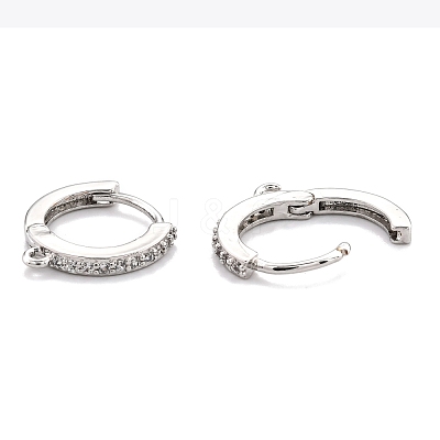 Brass Micro Pave Clear Cubic Zirconia Huggie Hoop Earring Findings EJEW-O107-01P-1