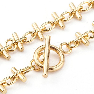 Brass Bar Link Chain Necklaces NJEW-JN03355-1