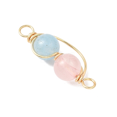 3Pcs 3 Styles Copper Wire Wrapped Natural Rose Quartz & Quartz & Lapis Lazuli & Amethyst Round Beded Links Connector Charms PALLOY-JF04678-1