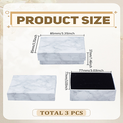 3Pcs Marble Texture Cardboard Jewelry Gift Boxes CBOX-LP0001-07-1