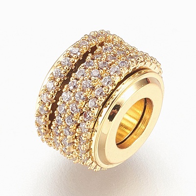 Brass Cubic Zirconia European Beads KK-P150-36G-1