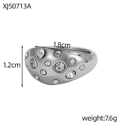 304 Stainless Steel Micro Pave Cubic Zirconia Finger Rings STAS-OY011-86P-1