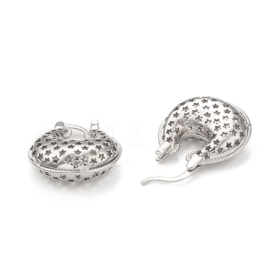 Rack Plating Brass Teardrop with Star Thick Hoop Earrings for Women EJEW-G340-02P-1
