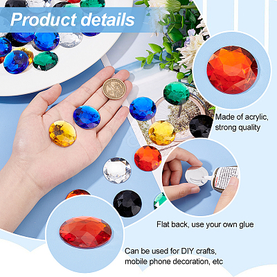 60Pcs 6 Colors Flat Back Acrylic Rhinestone Cabochons OACR-OC0001-16A-1