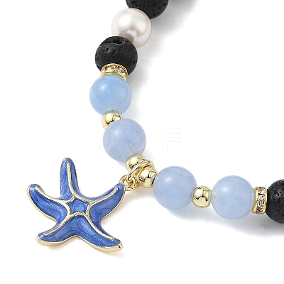 Brass Enamel Starfish Charm Bracelets BJEW-JB12330-1