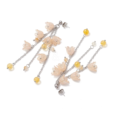 Acrylic Flower Tassel Stud Earrings EJEW-TA00648-03-1
