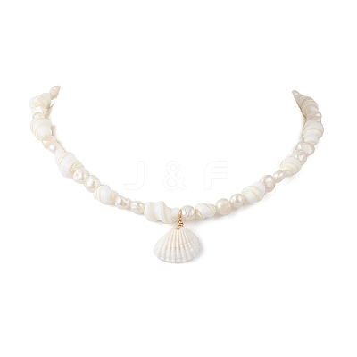 Natural Clam Shell Pendant Necklaces NJEW-JN05241-1