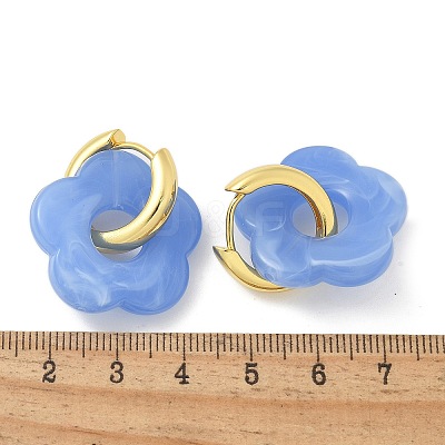 Brass Resin Flower Hoop Earrings for Women EJEW-U038-01G-09-1