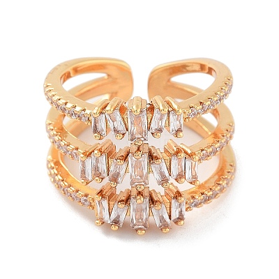 Brass with Cubic Zirconia Open Cuff Rings LS-RJEW-B053-07-1