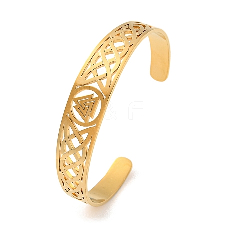 Viking Hollow Out Stainless Steel Valknut Open Cuff Bangles for Women LS-BJEW-G708-02G-1