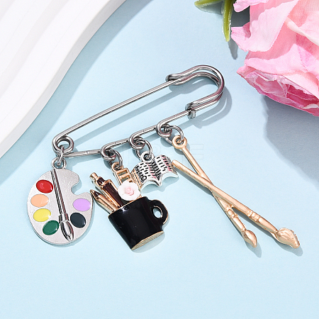 Painting 304 Stainless Steel Safety Pin Brooches JEWB-YW00001-01-1