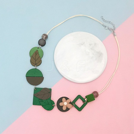Wooden Leaf Bib Necklaces for Women WGDCD8F-01-1