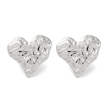 304 Stainless Steel Textured Heart Stud Earrings EJEW-D281-17S-1