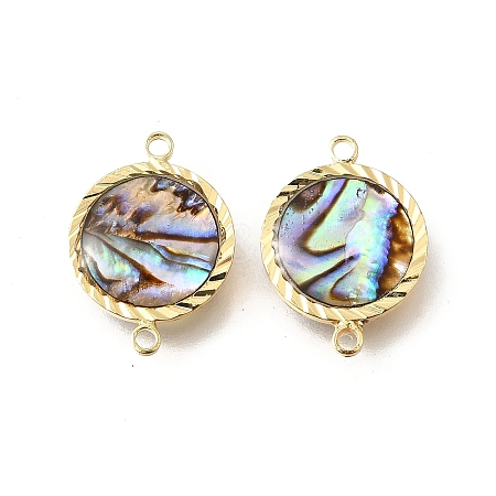 Brass Pave Natural Paua Shell Connector Charms KK-E794-01G-04-1