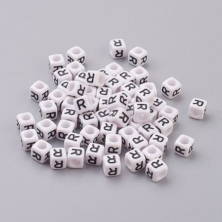 50g Opaque Acrylic Horizontal Hole Letter Beads SACR-TA0001-19R-1