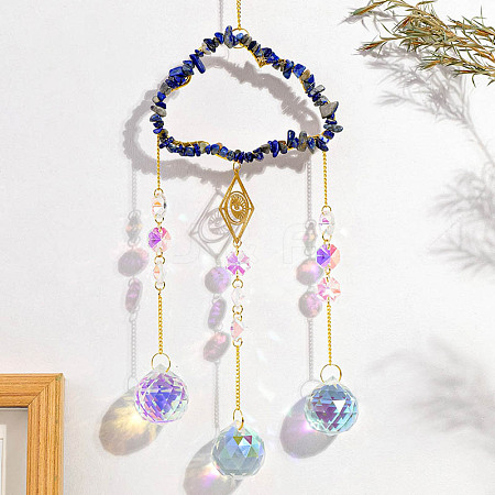 Natural Lapis Lazuli Copper Wire Wrapped Cloud Hanging Ornaments PW-WG49920-07-1