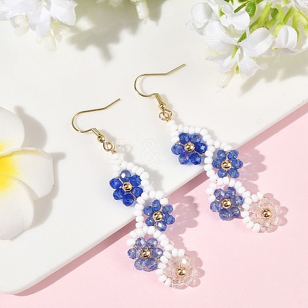 Flower Glass Seed Beaded Dangle Earrings EJEW-MZ00775-01-1