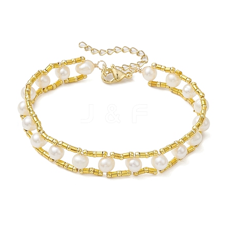 Natural Cultured Freshwater Pearl & Glass Seed Beaded Bracelets BJEW-JB11149-1