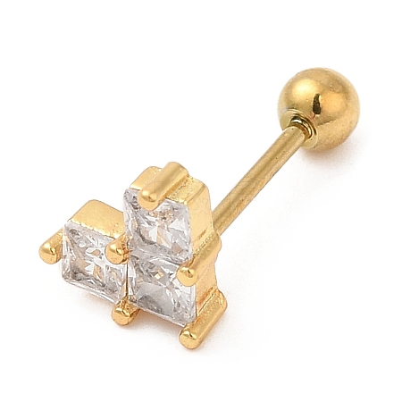 Brass Micro Pave Clear Cubic Zirconia Stud Earrings LS-EJEW-L265-07G-1