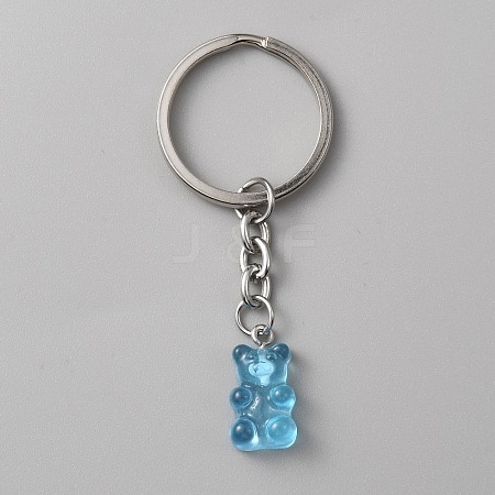 Candy Color Transparent Bear Resin Pendant Keychain KEYC-WH0034-34B-02-1