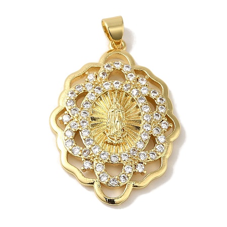 Rack Plating Brass Micro Pave Clear Cubic Zirconia Pendants KK-P267-14C-G-1