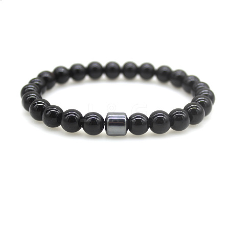 Natural Obsidian Round Beaded Stretch Bracelets for Men Women FS-WG77712-09-1