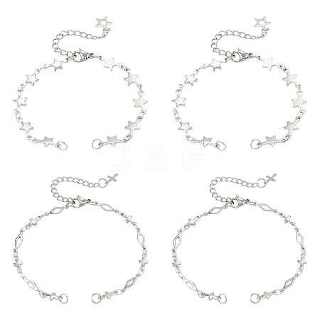 4Pcs 2 Styles 304 Stainless Steel Star & Rhombus Link Chain Bracelet Making AJEW-TADJ00008-1