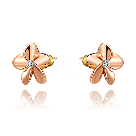 Flower Real 18K Rose Gold Plated Fashion Eco-Friendly Alloy Micro Pave Cubic Zirconia Stud Earrings EJEW-AA00100-RG-1