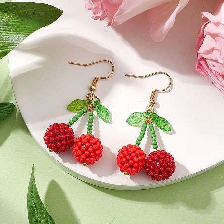 Glass Seed Beads Cherry Dangle Earrings EJEW-MZ00300-1