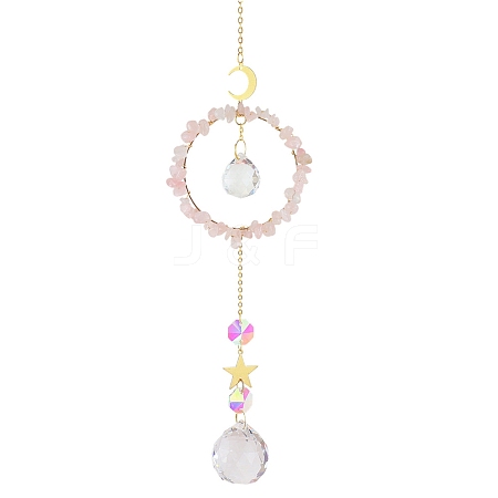 Crystal Glass with Natural Rose Quartz Sun Catcher Pendant PW-WG84674-02-1