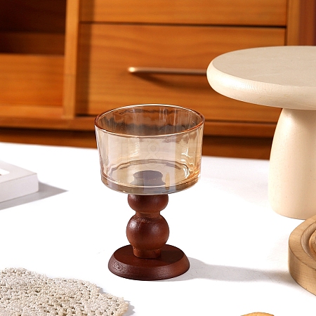 Column Glass Candle Holder with Wood Base PW-WG62908-05-1