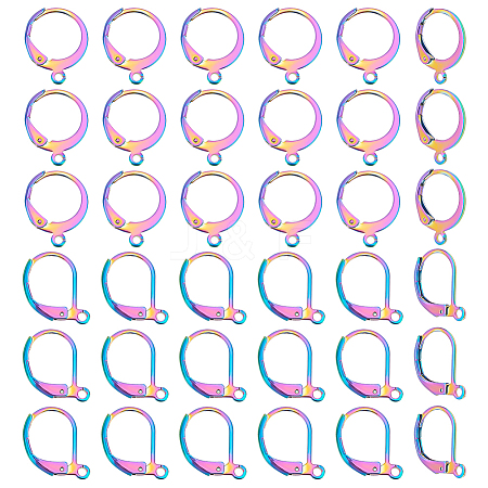 DICOSMETIC 60Pcs 2 Style Rainbow Color 304 Stainless Steel Leverback Earring Findings STAS-DC0010-40-1