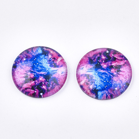 Starry Sky Pattern Printed Glass Cabochons GGLA-N004-25mm-D78-1