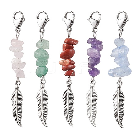 Alloy Feather Pendant Decorations HJEW-JM01874-1