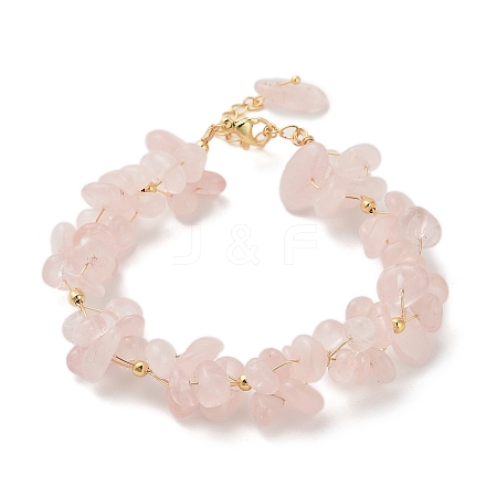 Natural Rose Quartz Chip Beaded Bracelets for Women BJEW-F478-01A-1