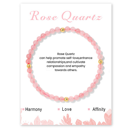 Natural Rose Quartz Beaded Stretch Bracelets for Women Men WA9993-4-1