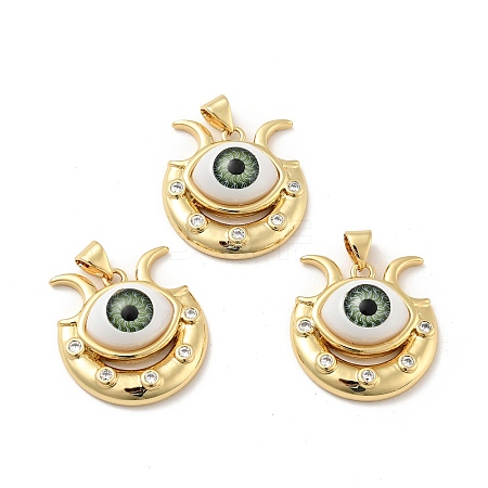 Evil Eye with Moon Brass Micro Pave Clear Cubic Zirconia Pendants KK-G419-10G-02-1