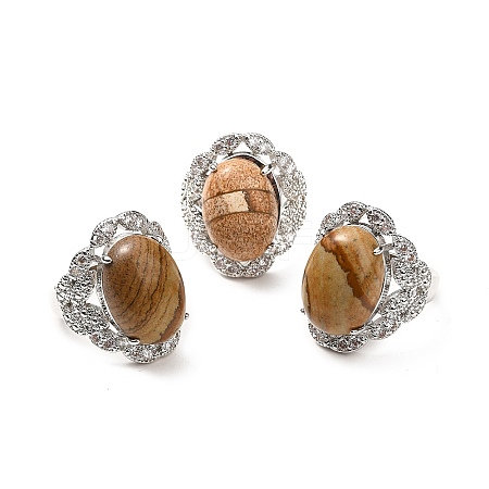 Natural Picture Jasper Adjustable Rings RJEW-P043-04P-24-1