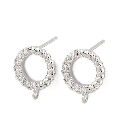 Brass Micro Pave Clear Cubic Zirconia Ring Stud Earring Findings KK-Z133-02P-02-1