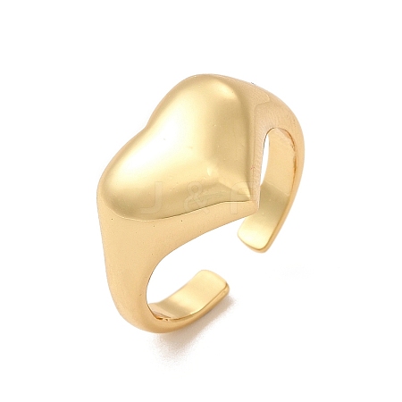 Rack Plating Brass Heart Open Cuff Rings for Women RJEW-C050-03G-1