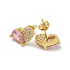 Heart Brass Pave Cubic Zirconia Stud Earrings for Women EJEW-N054-38G-2